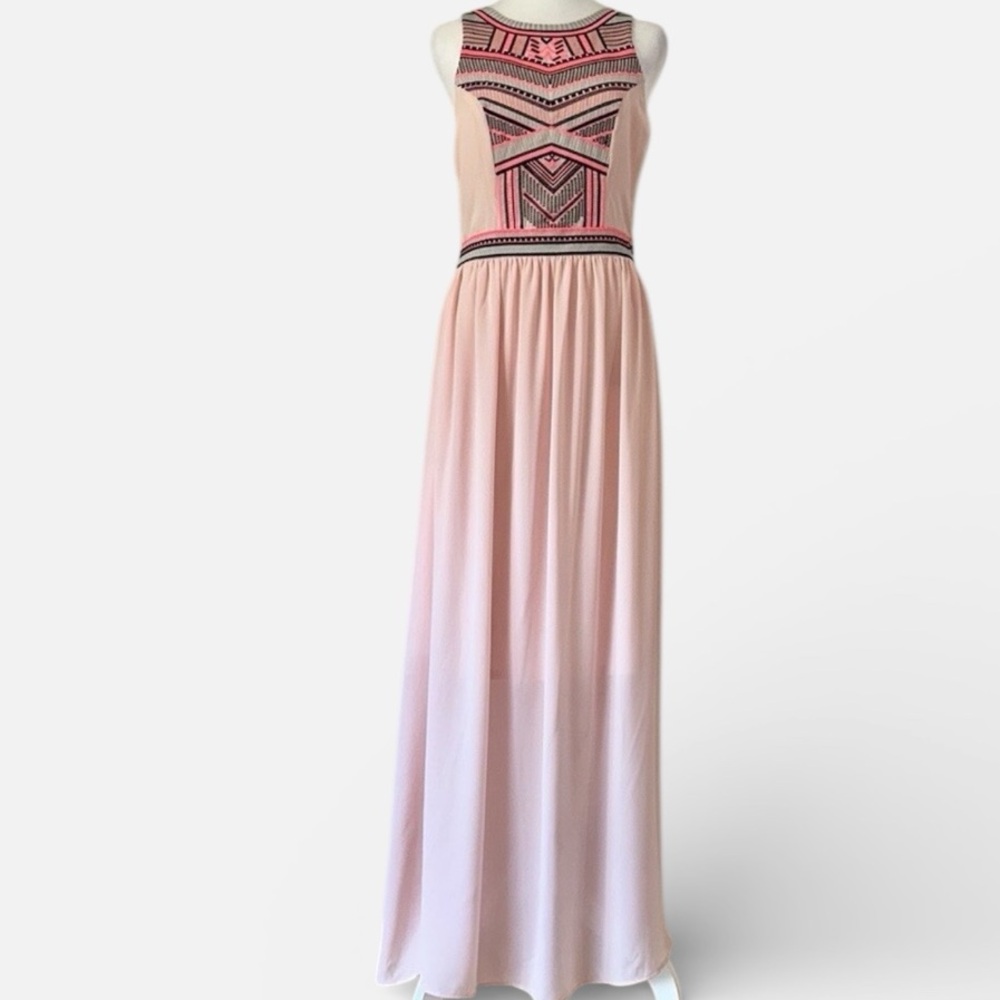GB Gianni Bini embroidered blush pink sleeveless exposed zipper maxi dress sz XL